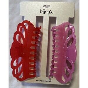 BIJOUX Red & Pink 2 In Set 5” Long Hair Jaw Claw Clips